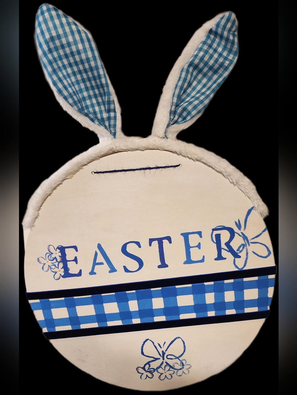EASTER Bunny Ear Door Hanger in Blue and White